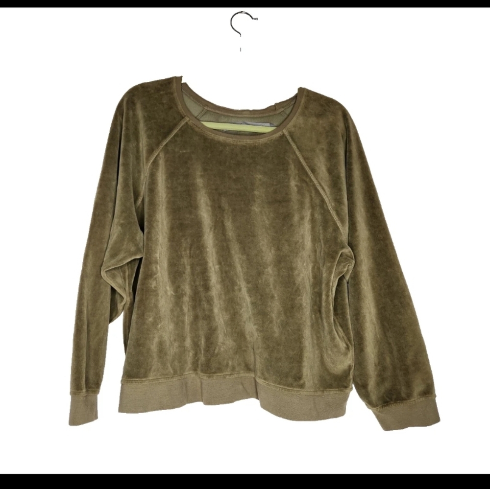 Raquel Allegra Muse Sweatshirt Velour Pullover Army Green $250 sz 2 - Picture 8 of 16